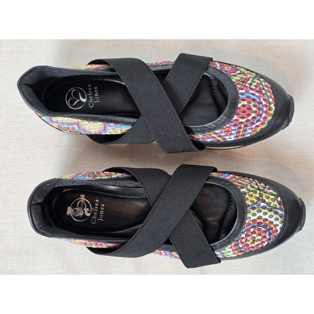 Chelsea Jones Women's Tuck Walking Shoes Sz 8 Mary Jane Sneakers Black Pink Mesh